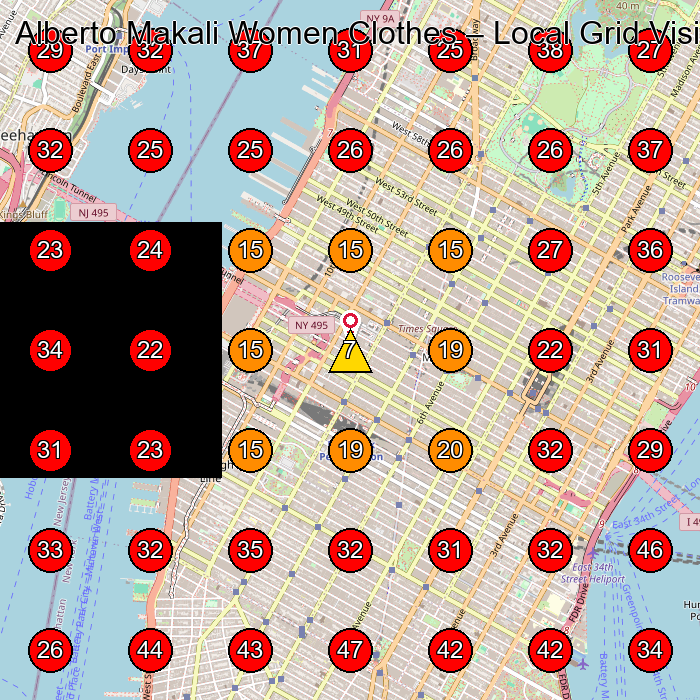 Alberto Makali Women Clothes GeoGrid visibility map for Women'S Clothing Store in W 36th St.
